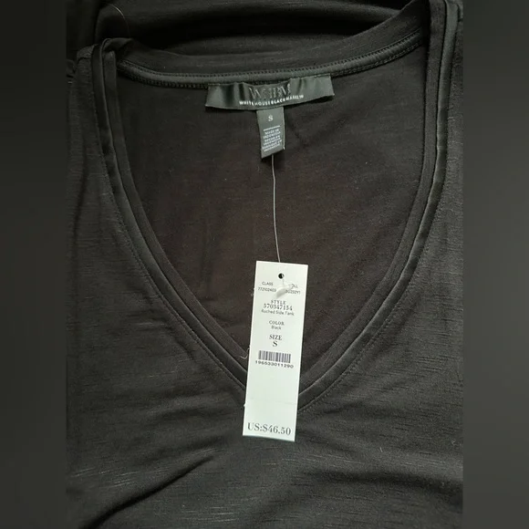 White House Black Market Black Tank Top with Side Ruching. Size Small. NWT. - Picture 5 of 5